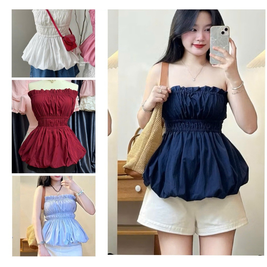 Áo Ống Gió Nhăn Bồng Xòe 2 Lớp