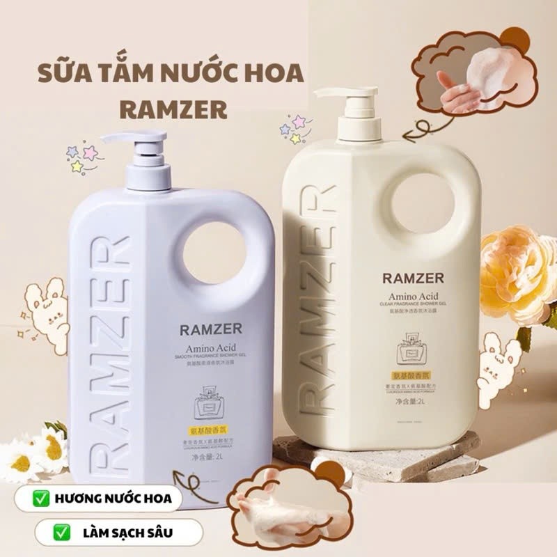 Sữa Tắm Trắng Sáng Da Hương Nước Hoa RAMZER 2in1 1000ml Siêu Thơm Và Lưu Hương