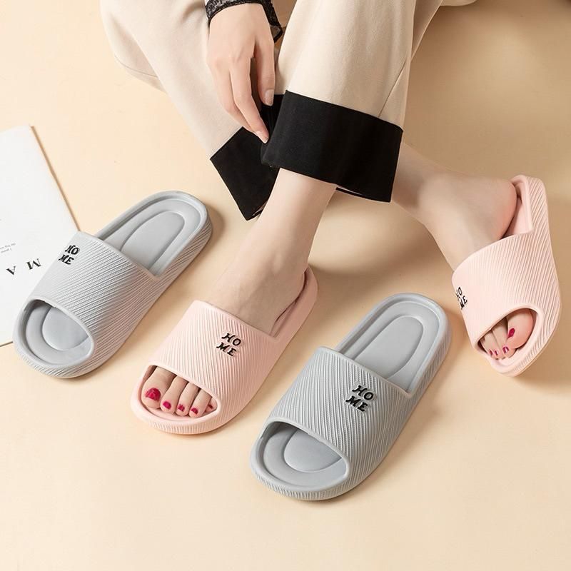 dép mang trong nhà. Nam Nữ Họa Tiết chữ home Đơn Giản Dép Bánh Mì Nữ Quai Ngang Mang Êm Chân