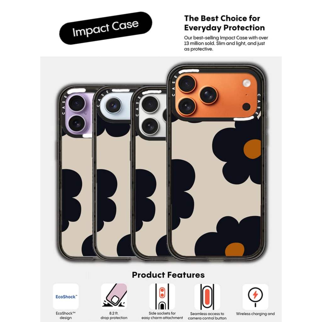CASECASE X Flower Strike Case Black Edge Rõ Ràng Cứng Từ Hút Tác Động Dành Cho Apple IPhone 12 13 14 15 16 17 Pro Max Air Plus Có Hộp