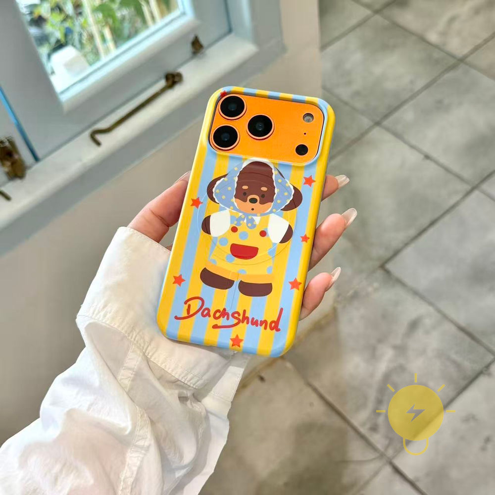 Phone Case For iPhone 17 Pro Max 16 15 PC with Griptok Dog Puppy with Griptok Stripe Hard Aesthetic Korean Cute