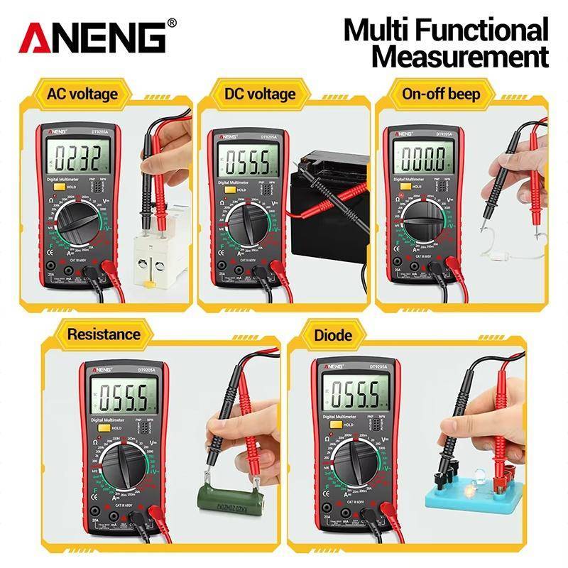 < WHPHous-t > Đồng hồ vạn năng kỹ thuật số DT9205A RMS 1999 Đếm điện áp DC Máy kiểm tra tụ điện có độ chính xác cao cho phòng thí nghiệm Điện tử làm việc Đẹp