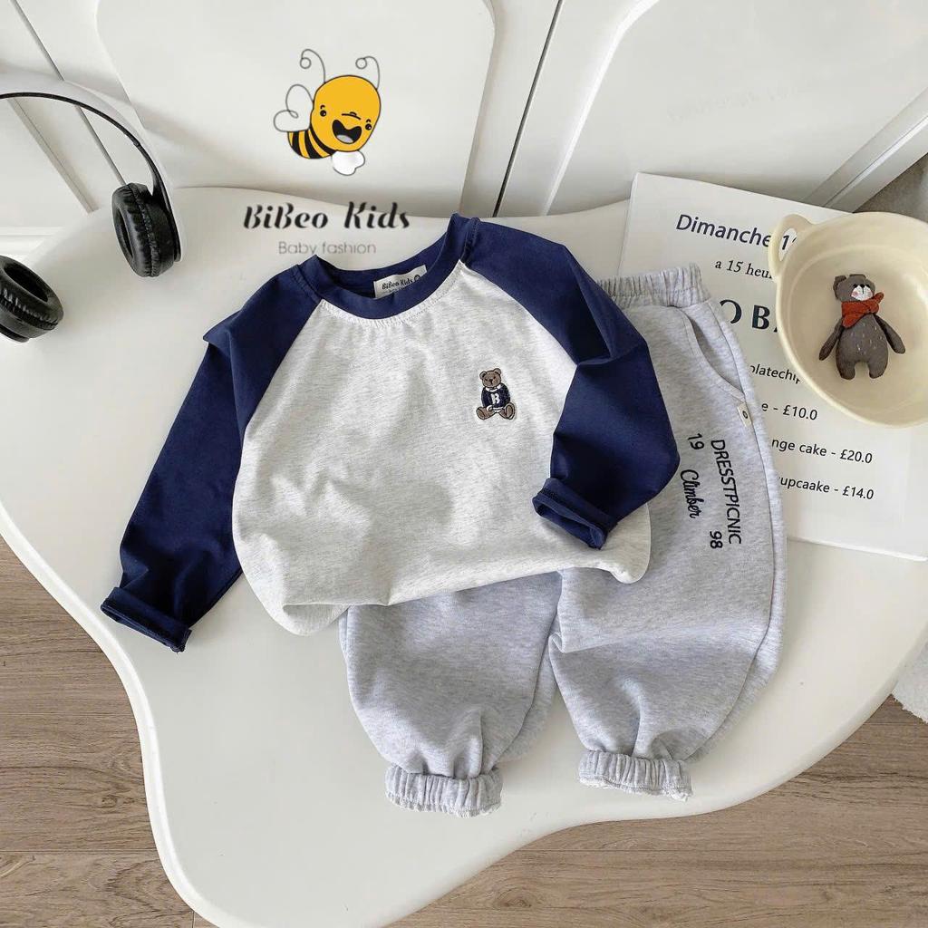 [BiBeo Kids] Bộ Quần Áo thu đông PHỐI TAY XANH THAN QUẦN XÁM cho bé trai