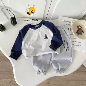 Bộ Quần Áo thu đông PHỐI TAY XANH THAN QUẦN XÁM cho bé trai