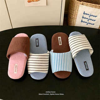 XIXITIAO Dép Vải Lanh Cotton Đơn Giản Màu Sắc Phù Hợp Với Sọc Tắt Tiếng Nam Nữ Nhà Máy Có Thể Giặt Được