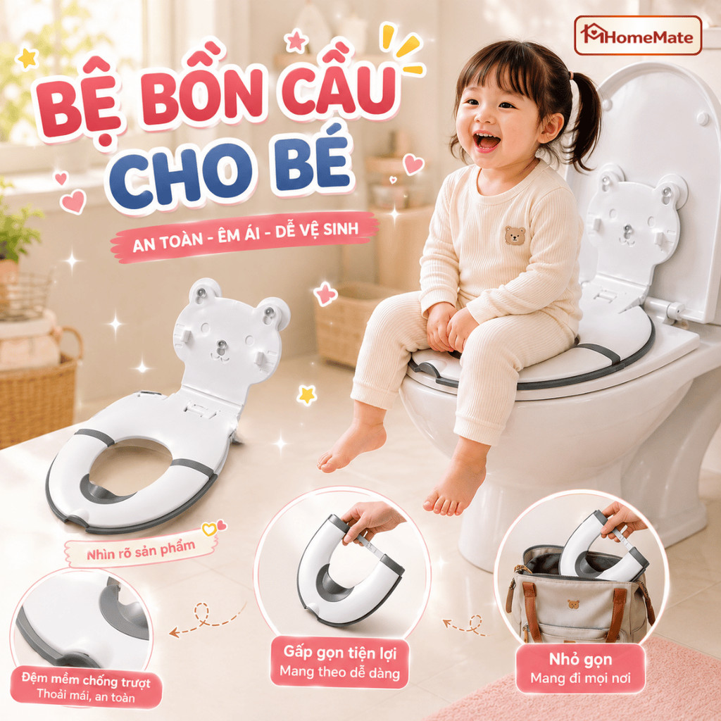 Ghế Tập Đi Vệ Sinh Chống Trượt An Toàn, Bệ Bồn Cầu Thu Nhỏ Gấp Gọn Cho Bé, Du Lịch Tiện Lợi