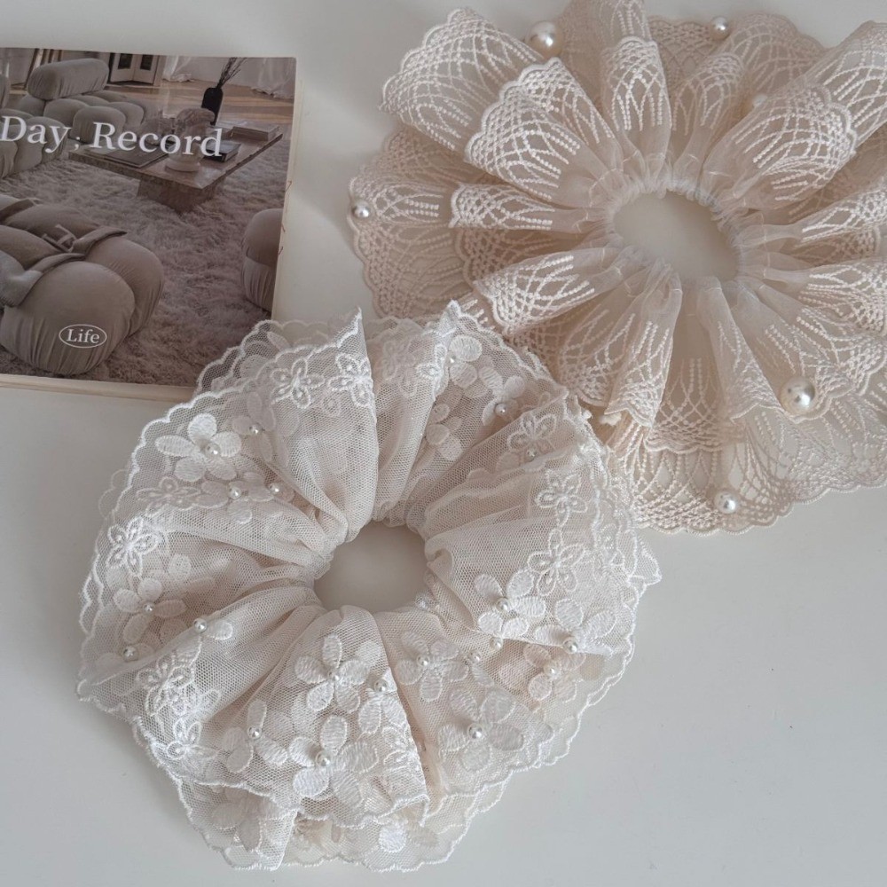 Hululu / Phong Cách Mới Kết Cấu Cao Cấp Ren Ngọc Trai Tính Khí Scrunchy Ngọt Mori Phong Cách Băng Đô Cao Su Phụ Kiện Tóc