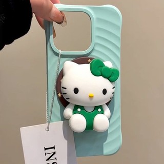 Ốp điện thoại hút từ tính mèo con dây đeo màu xanh lá cây dễ thương cho iPhone17 16 15 14 13 12 11 Pro Max bảo vệ camera chống sốc chống rơi mặt sau mềm