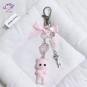HFTOY 1 Cái Y2K Nơ Móc Khóa Hoạt Hình Dễ Thương Floing Mèo Móc Khóa Dành Cho Nữ Bé Gái Túi Xách Bapa Mặt Dây Chuyền Trang Trí Quà Tặng ~