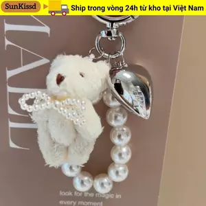 SUNKISSD Lông Tơ Sang Trọng Gấu Móc Khóa, Trái Tim Móc Khóa Túi Phụ Kiện Nơ Búp Bê Mặt Dây Chuyền, Thời Trang Ngọt Ngào Túi Xách Mặt Dây Chuyền Quà Tặng