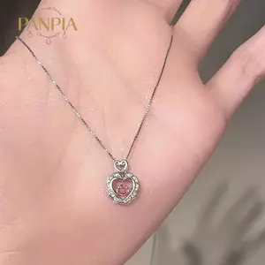 PNPIA- Thời Trang Vintage Rỗng Hồng Pha Lê Trái Tim Mặt Dây Chuyền Màu Bạc Dây Xích Ne Nelace Cho Nữ Cưới Thẩm Mỹ Trang Sức