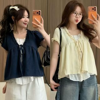 Áo babydoll dễ thương chất đũi hàn tay ngắn phối ren bèo 2 lớp nhiều màu hot trend. HÀNG MỚI VỀ