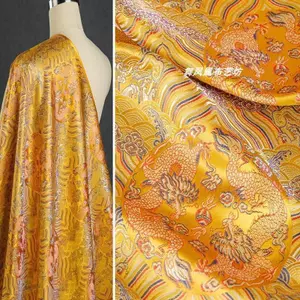 Vàng Phong Cách Trung Quốc Sóng Mây Họa Tiết Rồng Thổ Cẩm Vải Jacquard Hanfu Áo Sofa Gối Vải 515
