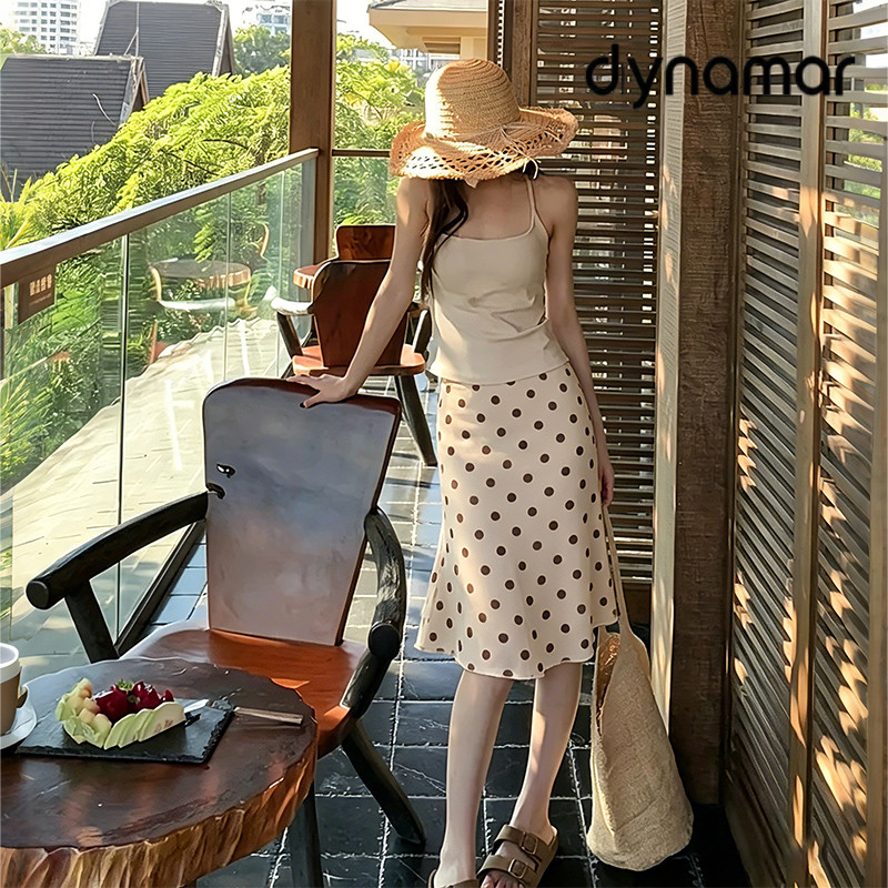 【dynamar】Hàng Có Sẵn-Chân váy lưới dài họa tiết chấm bi trắng Ocean Skirt, phù hợp để đi chơi biển vào mùa hè