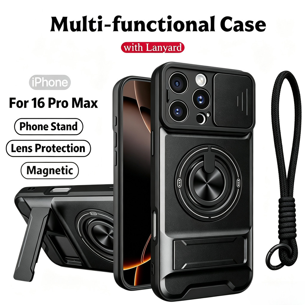 Ốp Điện Thoại Đa Năng Sang Trọng Thích Hợp Cho iPhone 16 Pro Max 14 17 13 12 11 15 Dây 360°Giá đỡ vòng có vỏ máy ảnh Vỏ bảo vệ toàn diện chống sốc
