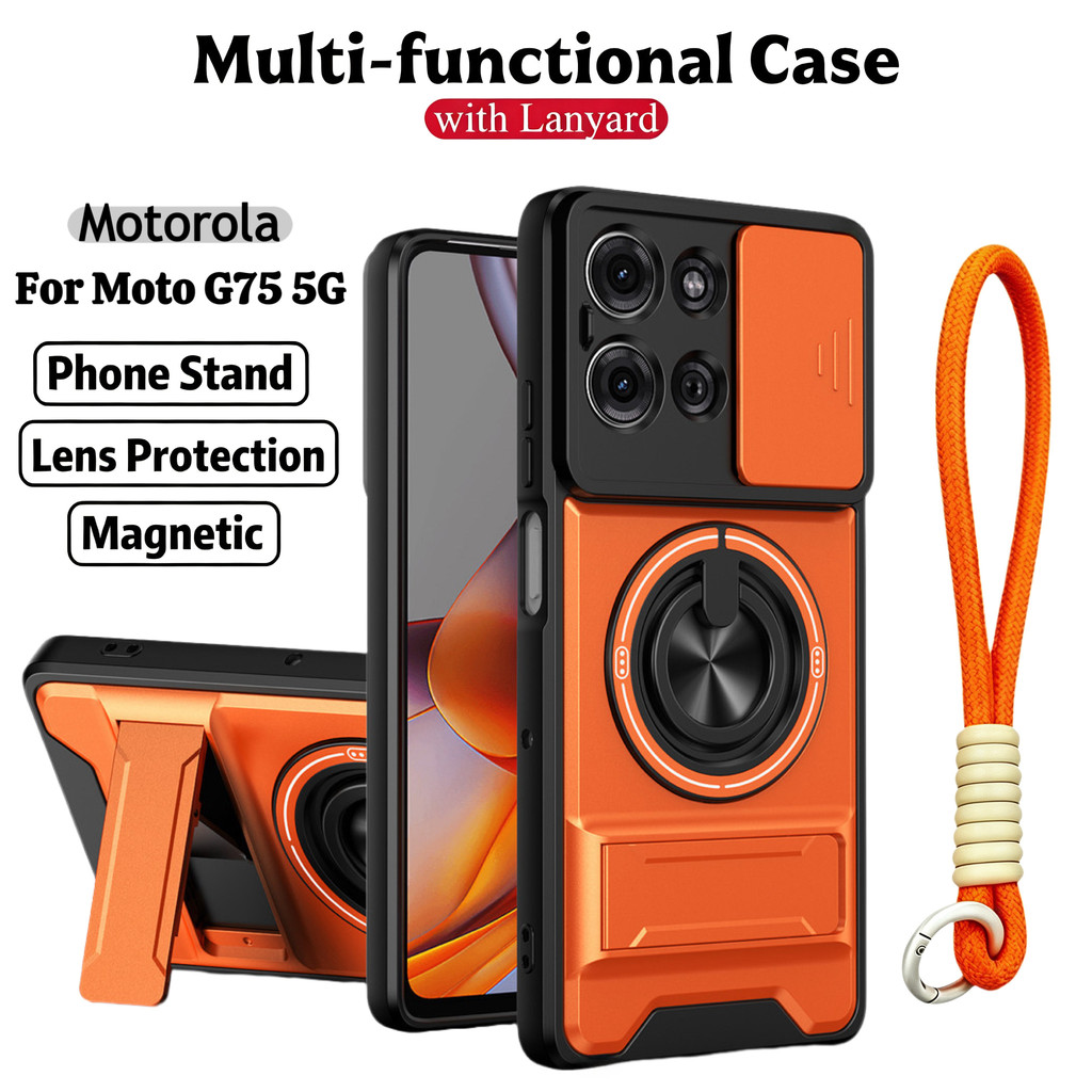 Ốp Điện Thoại Đa Năng Sang Trọng Thích Hợp Cho Motorola G75 G77 G67 5G Dây 360°Giá đỡ vòng có vỏ máy ảnh Vỏ bảo vệ toàn diện chống sốc