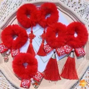 Linh hoạt 1 Cặp Dây buộc tóc trẻ em phong cách Trung Quốc sang trọng Dây buộc tóc mềm mại co giãn cho năm mới