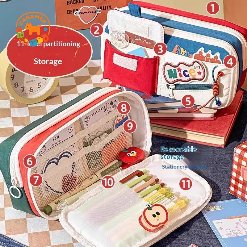 CANAMEK Hộp Đựng Bút Chì Dung Tích Cao Cấp Mỹ Cổ Điển Phong Cách Retro Nhà Tổ Chức Thẩm Mỹ Lớn Cho Lớp Học CSF