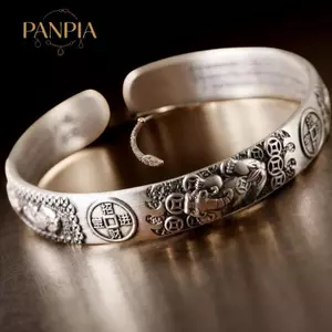 PNPIA- Retro s Pixiu Charms Vòng Tay Nam Bạc 925 Thiết Kế Đơn Giản Phong Cách Trung Hoa Độc Đoán Mở Lắc Tay Trang Sức
