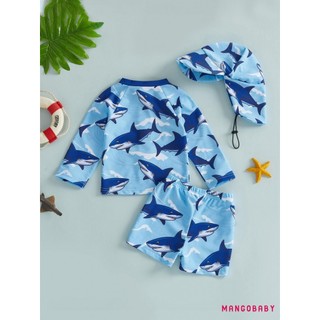 MG-Toddler Baby Boy Rash Guard Đồ bơi 3 chiếc Bộ in hình Zip Up Đồ bơi dài tay Áo quần short và mũ