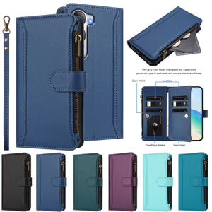 Ốp Điện Thoại Ví Dây Kéo Cho Xiaomi Poco M7 X6 Neo M7 Pro C71 C65 Redmi 14C 14R A5 A4 A3 A3X Khe Cắm Thẻ Da Sang Trọng Túi Điện Thoại Flip Cover