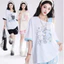 Ngọt Ngào Phong Cách Nhà Mèo Con In Hình xiên Vai Ngắn Tay Áo Thun Nữ Thiết Kế Giảm Tuổi Áo Thun Rời Thường Ngày Top 5.19