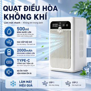 Quạt điều hòa di động máy làm mát quạt hơi nước quạt mini 500ml 2000mAh TypeC 2 tốc độ gió làm mát xe du lịch phòng ngủ