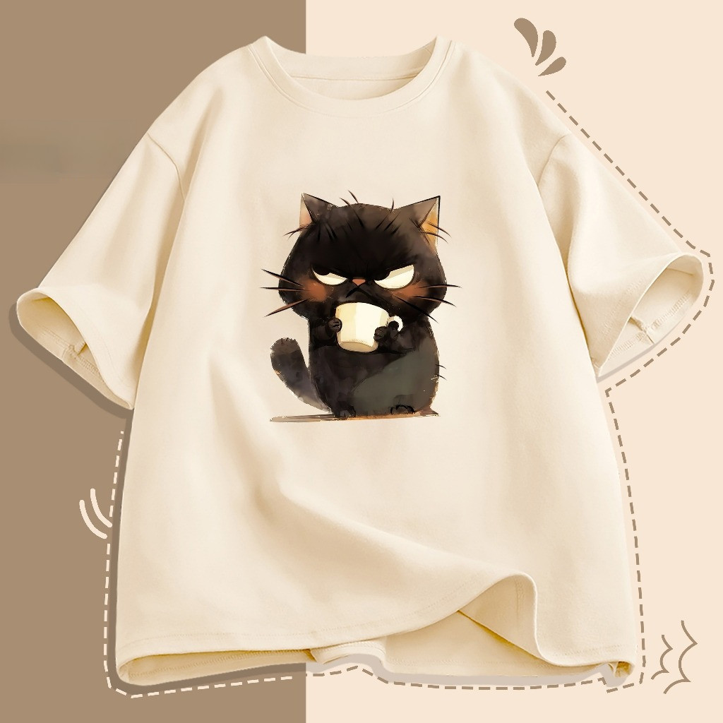 （Giao hàng 24h）Angela áo thun nữ form rộng unisex  In hình mèo hoạt hình Bông chất lượng cao 220gsm Local Brand