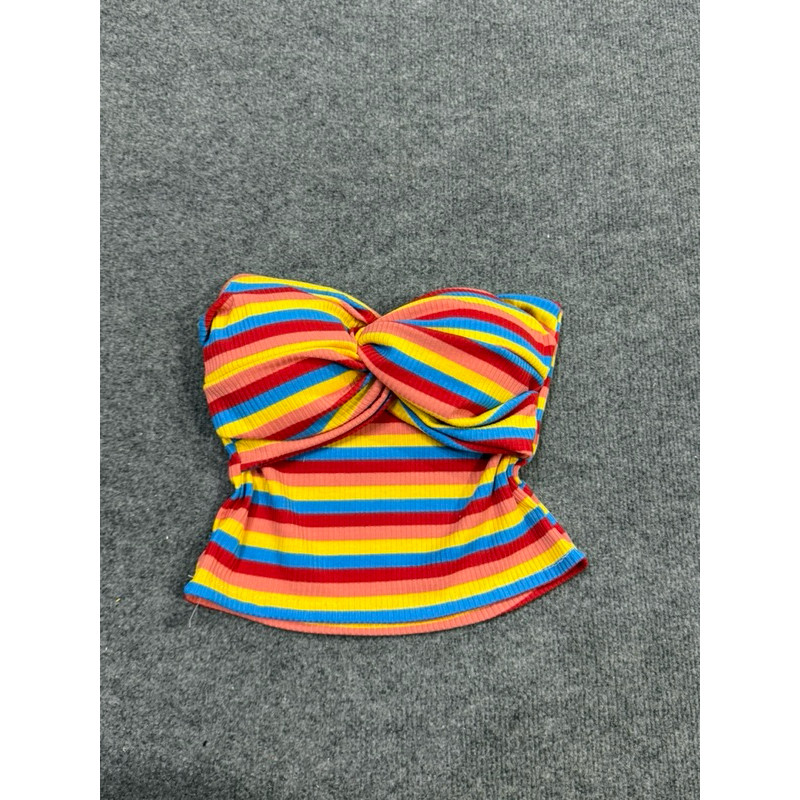 [ A-108 ] Áo ống croptop xoắn nơ có mút chất vải thun gân len 4 chiều Free Size dưới 54kg