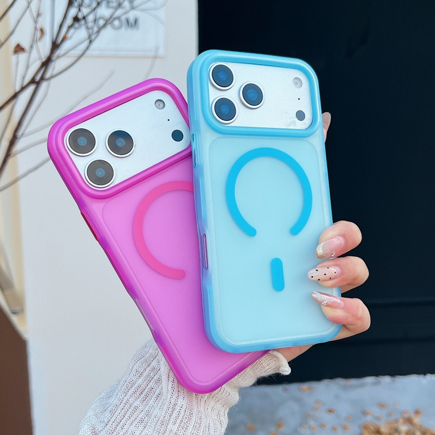 Ốp Điện Thoại Mờ Màu Thạch Có Từ Tính Cho iPhone 17 16 15 14 13 Pro Promax 17 Air Plus 16E Vỏ Chống Sốc Bốn Góc