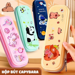 Hộp đựng bút với hộp bút chì để bàn nhiều ngăn, đa năng cho bé gái và bé trai in hình Capybara, hoạt hình dễ thương.