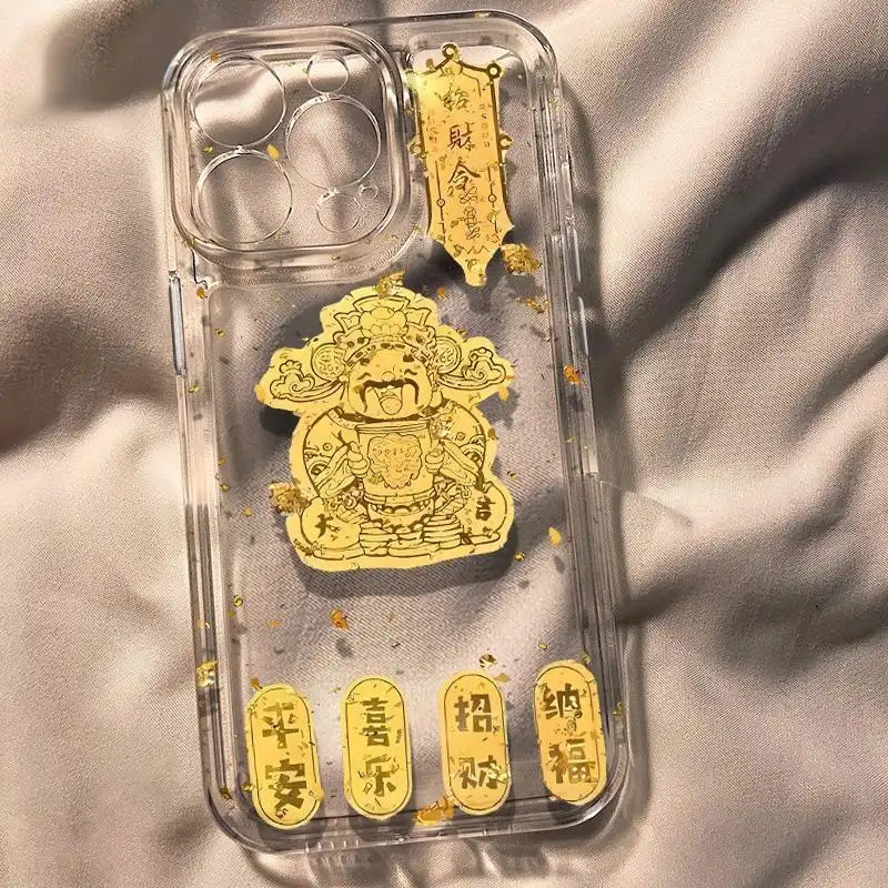 Ốp lưng trong suốt mèo thần tài vàng, thiết kế phong cách may mắn độc đáo Cấp iPhone 17/16/15/14/13/12/11/X/XS Max