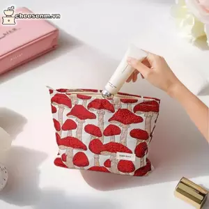 Cheenm Mới Retro Nghệ Thuật Nấm Jacquard Túi Trang Điểm, Túi Ly Hợp Nữ, Túi Vuông Dây Kéo, Túi Vệ Sinh VN