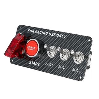 LOOKSHOW Phụ kiện sửa đổi ô tô Công tắc bật tắt LED 12V Bảng điều khiển công tắc đánh lửa LED Sợi Carbon cho xe đua Động cơ khởi động nút nhấn J7R3