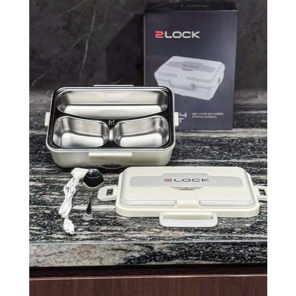 Hộp Cơm Điện 2LOCK Korea 3 Ngăn Inox 304 Cao Cấp – Hâm Nóng Siêu Nhanh 60W, 900ml