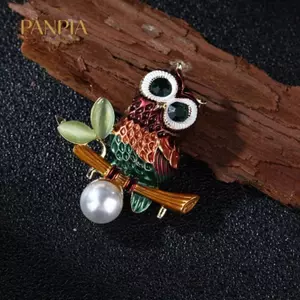 PNPIA- Vintage Hoạt Hình Tinh Tế Cú Ngọc Trai Trâm Thời Trang Tính Khí Động Vật Xòe Chân Đa Năng Trang Sức Quần Áo Phụ Kiện Quà Tặng