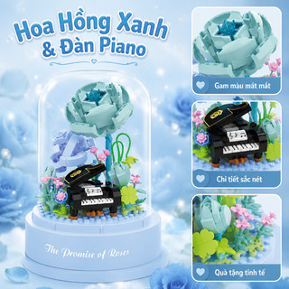 Bộ trang trí hoa dưới vòm kính – Hộp nhạc xoay, lắp ráp hạt nhỏ – Trang trí bàn học, quà tặng sinh nhật bạn gái