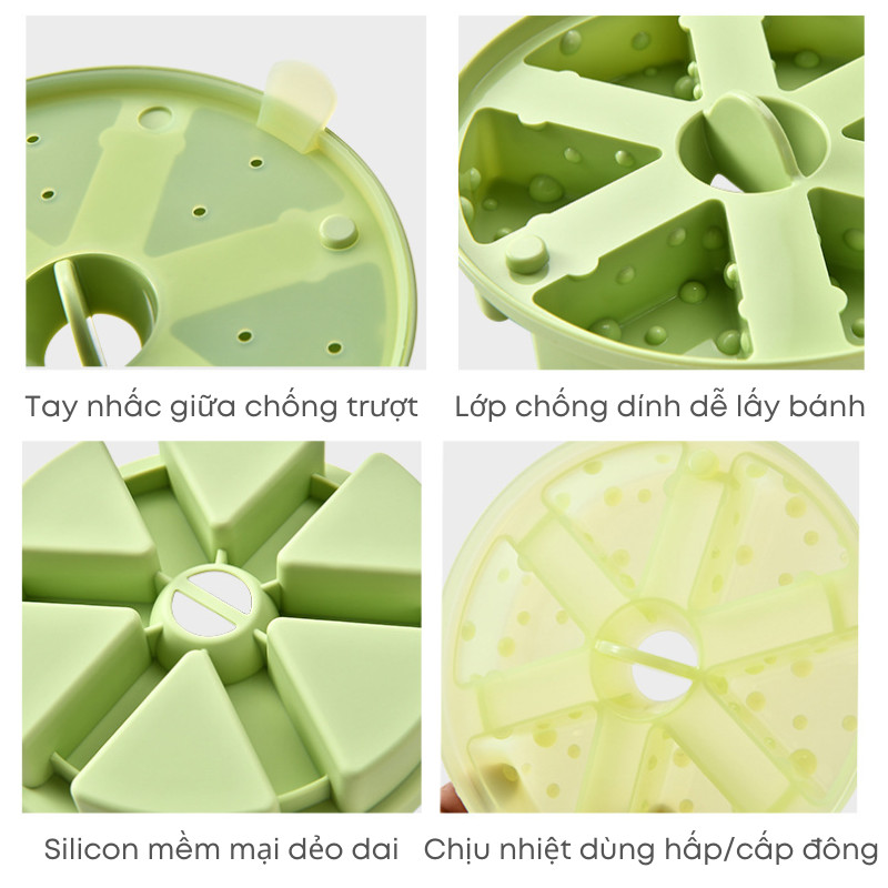 Khuôn Silicon Làm Bánh Hấp Hình Phô Mai - Khuôn Làm Thạch, Bánh Gạo, Socola, Khay Đá 6 Ngăn Có Nắp  | 381