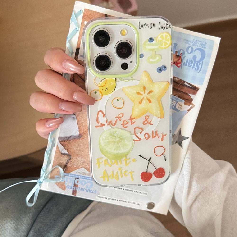 Vỏ cứng Tương thích với iPhone 13 14 14Pro 14ProMax 15 15Pro 15ProMax 16 16Pro 16ProMax 17 17Pro 17ProMax Graffiti Fruit Starfruit Pattern Magnet Case