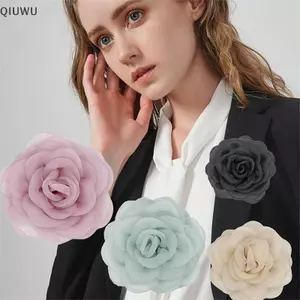 QIUWU 6cm Bla Trắng Camellia Hoa Thổ Cẩm Thời Trang Hàn Quốc Xòe Ve Áo Chân Đầm Áo Sơ Mi Phù Hợp Với Phụ Kiện Dành Cho Nữ Ve Áo Chân.