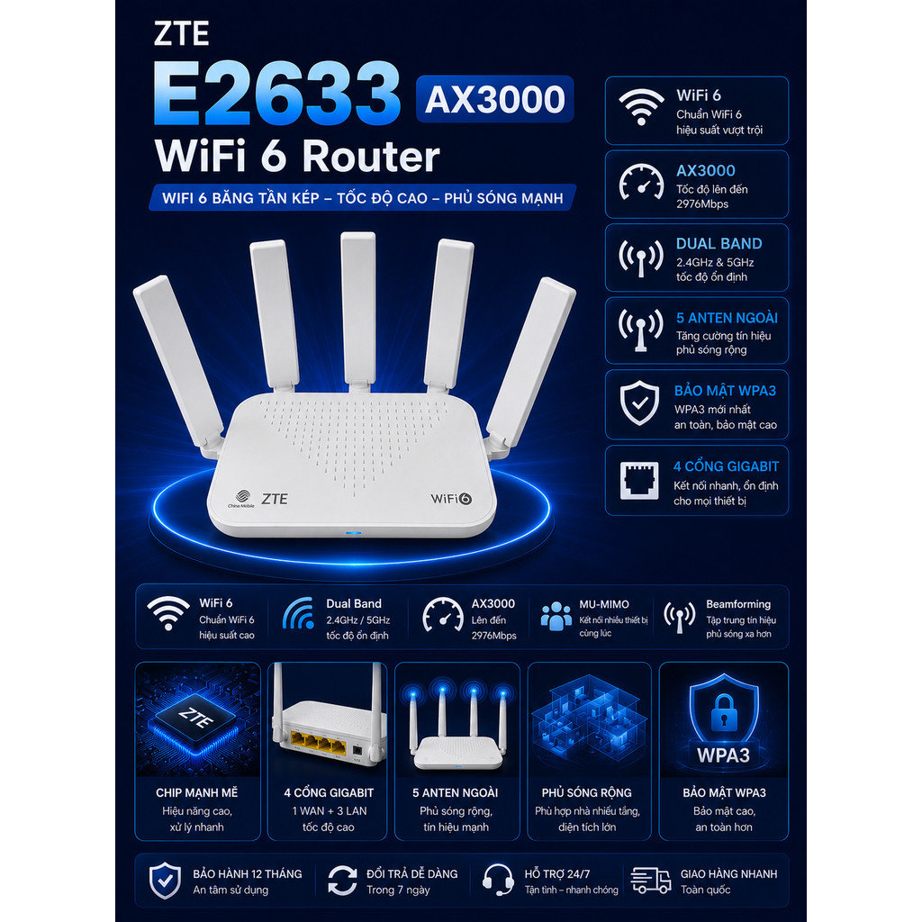 Bộ Phát WiFi 6 Nội địa  ZTE TP-Link   E2633  E1600 WMA302 WTA301 302  3063 3062 WTC181 MA 2862 RAX3000Z R3P ------ | BigBuy360 - bigbuy360.vn