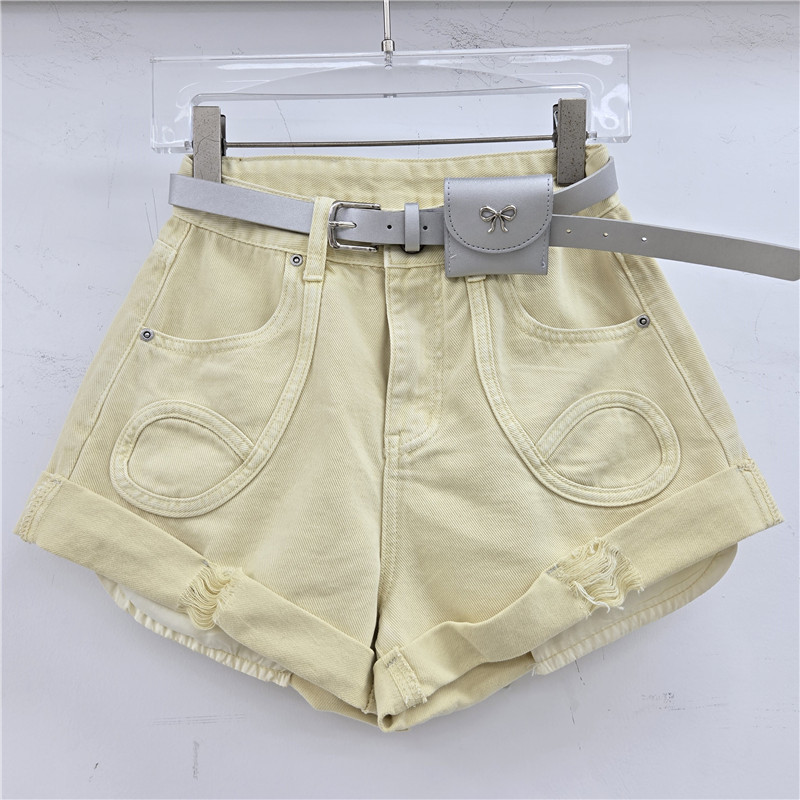 Retro Rách Uốn Hot Girl Denim Quần Short Nữ Mùa Hè 2026 Phong Cách Mới Cao Cấp Phù Hợp Xếp Ly Chữ a Rộng Quần Hot