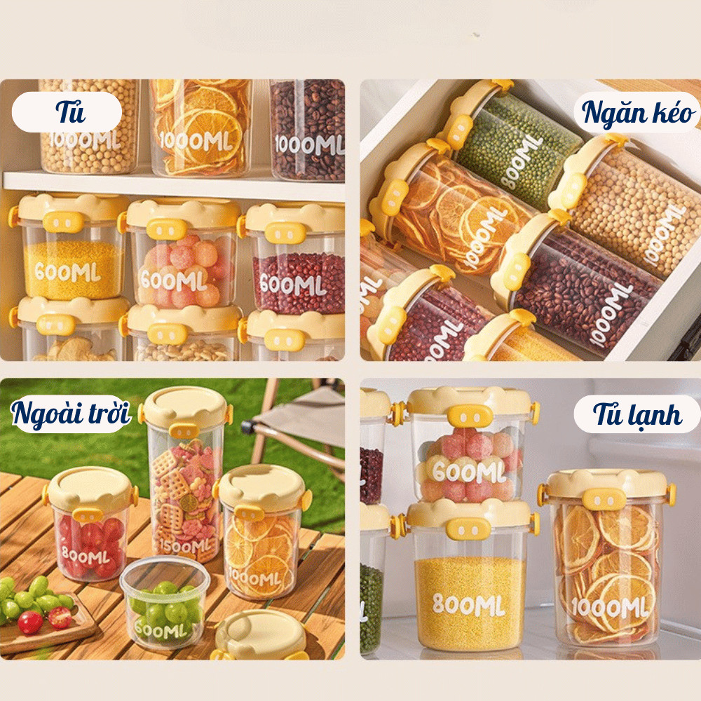 Hộp Đựng Ngũ Cốc Kín Khí HomeMate, Hộp Nhựa Đựng Thực Phẩm Đồ Khô Có Nắp Khóa Chống Ẩm Chống Mốc