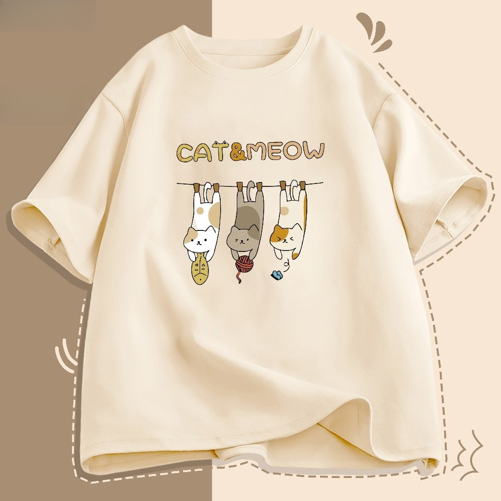 （Giao hàng 24h）Angela áo thun nữ form rộng unisex  In hình mèo hoạt hình Bông chất lượng cao 220gsm Local Brand