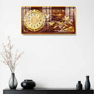 Tranh Đồng Hồ Tráng Gương Treo Tường 5D Giả Gỗ Mạ Vàng Kim Trôi Êm Ái  - Chiêu Tài Tiến Lộc - Mừng Tân Gia
