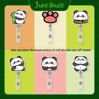 Móc - Kẹp bảng tên HSSV, nhân viên có thể kéo dãn - yoyo nhựa acrylic họa tiết Panda M18