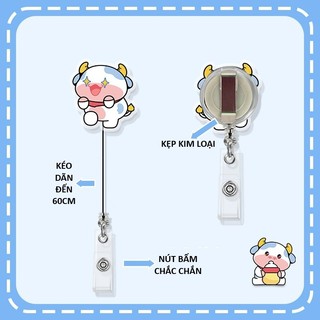 Móc - Kẹp bảng tên HSSV, nhân viên có thể kéo dãn - yoyo nhựa acrylic họa tiết bò con M23