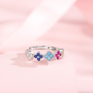 Nhẫn bạc nữ S925 với thiết kế cỏ bốn lá zircon, phong cách retro ngọt ngào cho mùa hè
