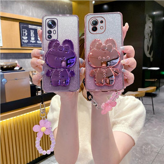 Vỏ Cho Xiaomi Mi 13T 12T 11T 10T Pro 13Lite 12Lite 11Lite Dây Đeo Hoa Lấp Lánh Mạ Thỏ Gương Giá Đỡ Điện Thoại
