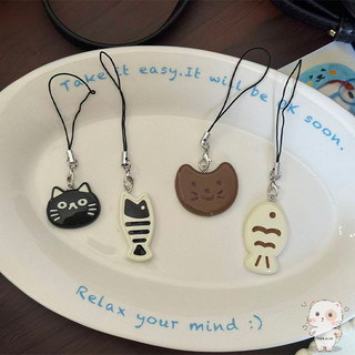 【Chamvn】Móc khóa điện thoại hình mèo và cá nhỏ dễ thương phụ kiện túi xách thời trang cho cặp đôi.